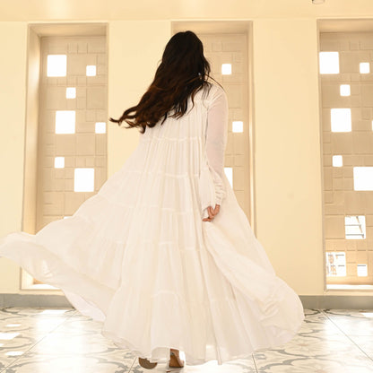Sakhi Fashions White Mulmul Dress With Dupatta