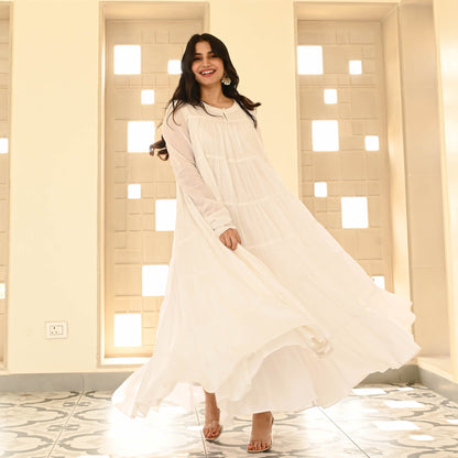 Sakhi Fashions White Mulmul Dress With Dupatta