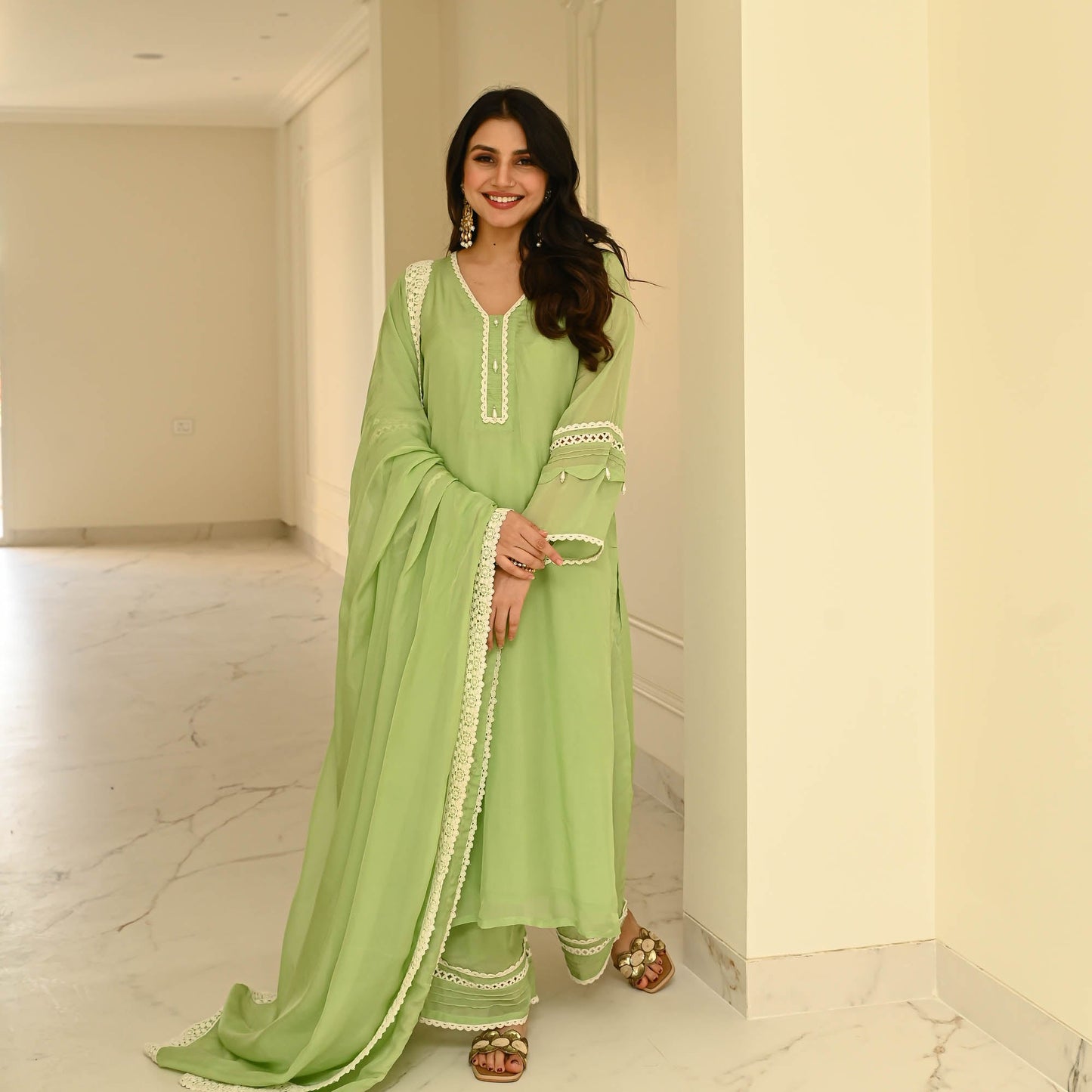 Sakhi Fashions Pastel Organza With Lace Suit Set