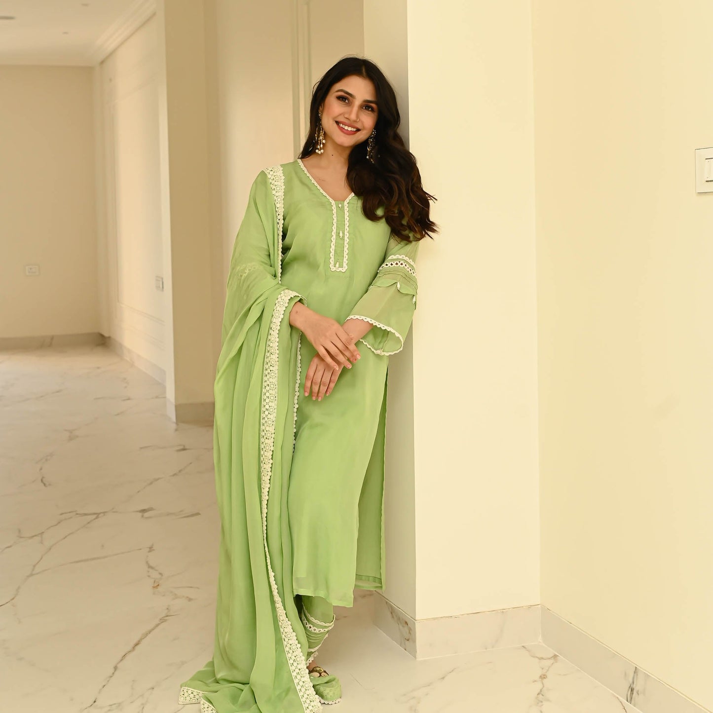 Sakhi Fashions Pastel Organza With Lace Suit Set
