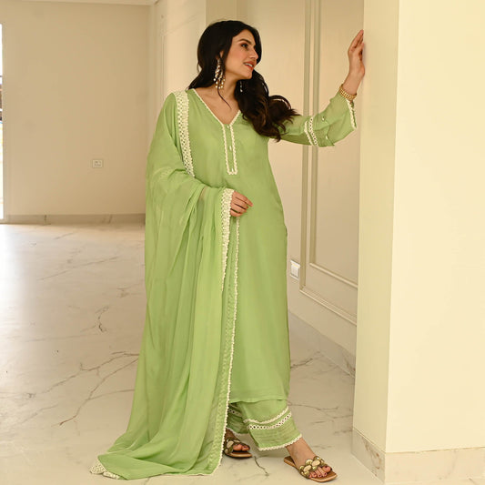 Sakhi Fashions Pastel Organza With Lace Suit Set