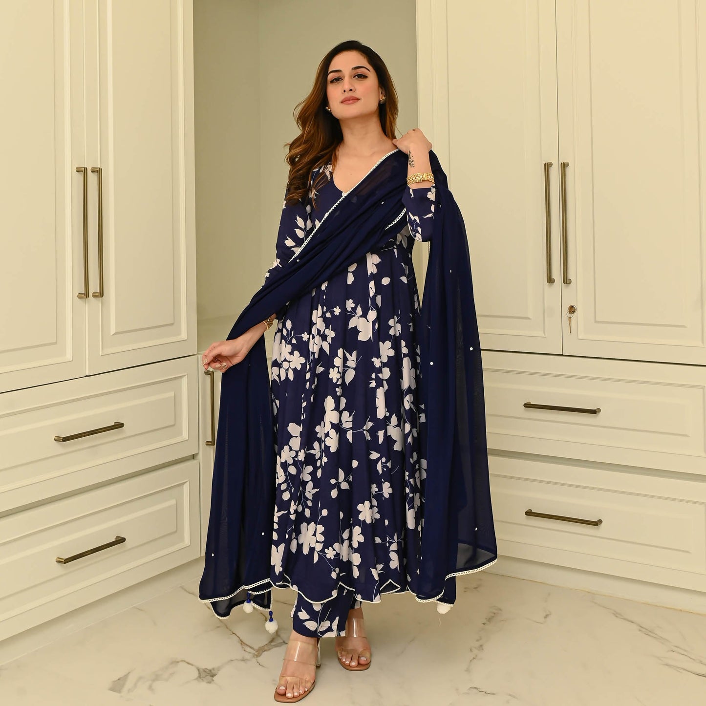Sakhi Fashions Blue Floral Muslin Suit Set