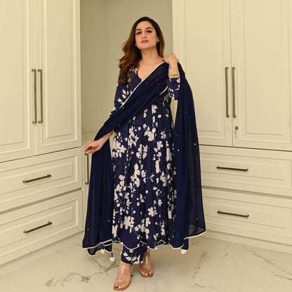 Sakhi Fashions Blue Floral Muslin Suit Set