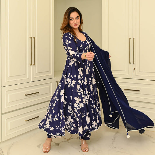 Sakhi Fashions Blue Floral Muslin Suit Set
