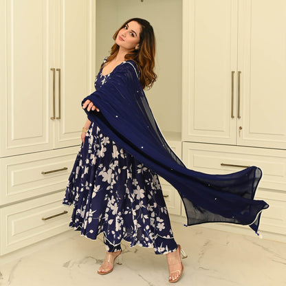 Sakhi Fashions Blue Floral Muslin Suit Set