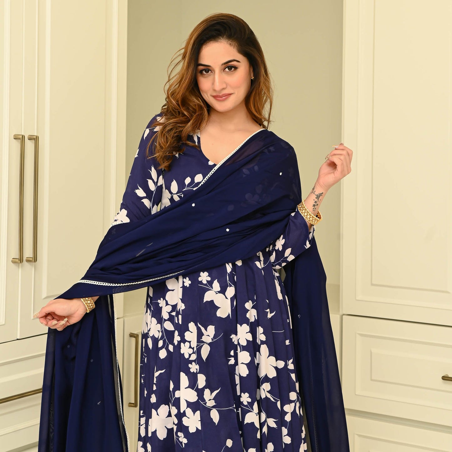 Sakhi Fashions Blue Floral Muslin Suit Set