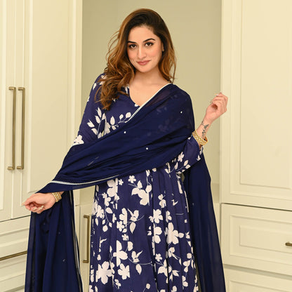 Sakhi Fashions Blue Floral Muslin Suit Set