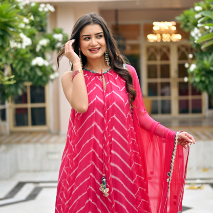 Sakhi Fashions Bright Pink Chiffon Leheriya Suit Set