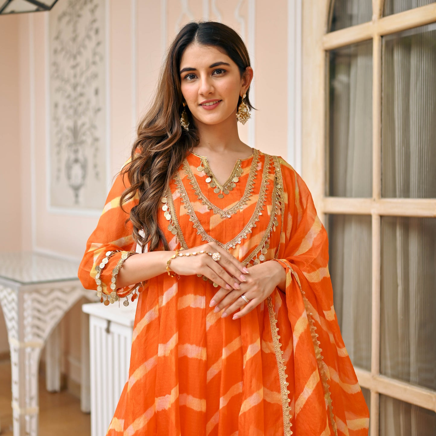 Orange Leheriya Suit Set