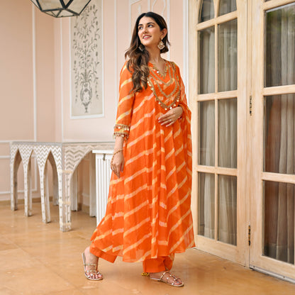 Orange Leheriya Suit Set