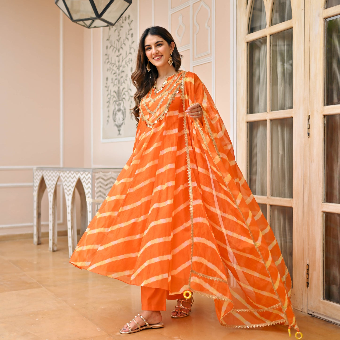 Orange Leheriya Suit Set