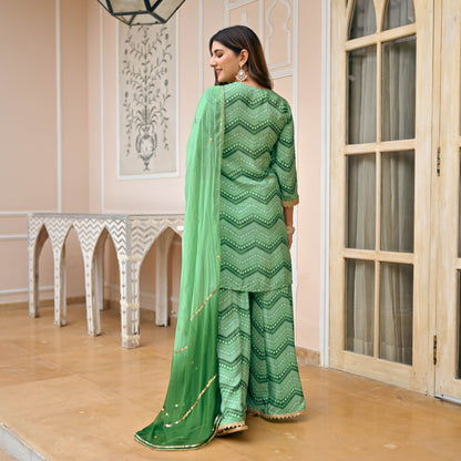 Sakhi Fashions Light Green Bandhej Suit Set