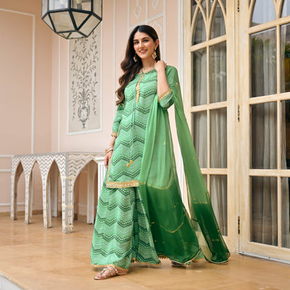 Sakhi Fashions Light Green Bandhej Suit Set