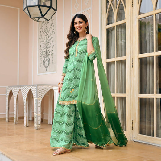 Sakhi Fashions Light Green Bandhej Suit Set