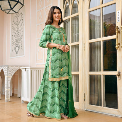 Sakhi Fashions Light Green Bandhej Suit Set