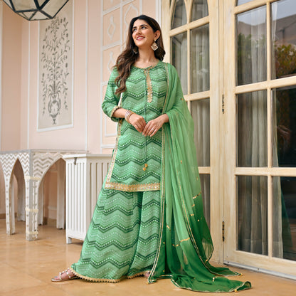 Sakhi Fashions Light Green Bandhej Suit Set