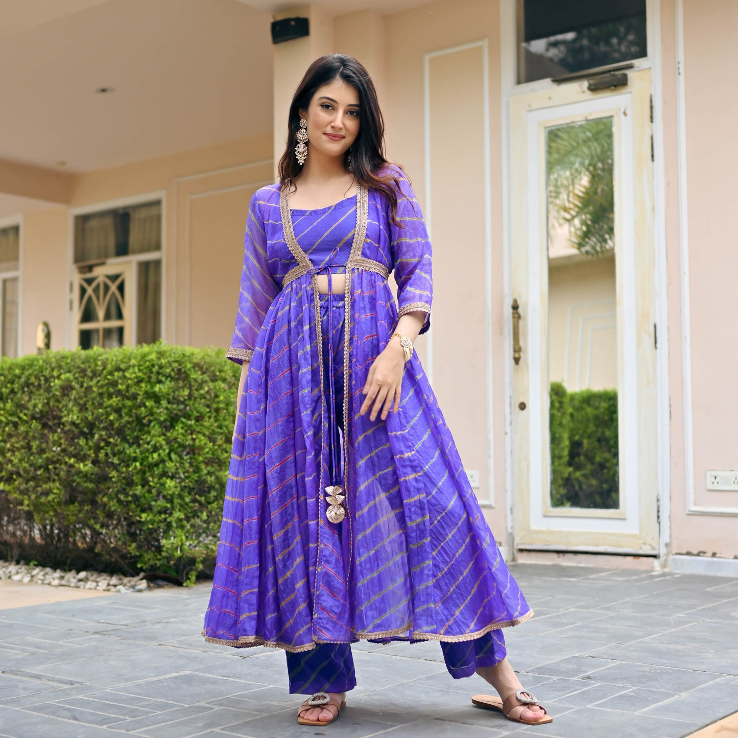 Sakhi Fashions Purple Leheriya 3 Piece Set