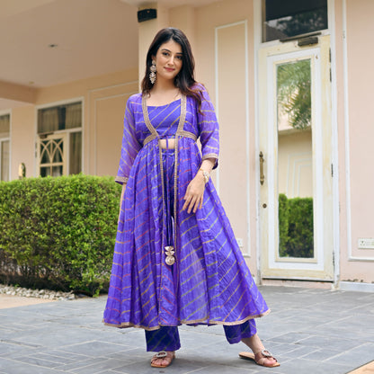 Sakhi Fashions Purple Leheriya 3 Piece Set