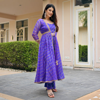 Sakhi Fashions Purple Leheriya 3 Piece Set