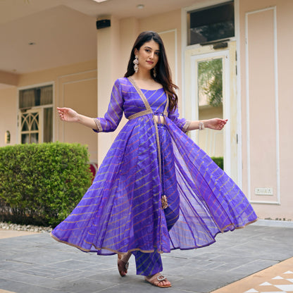 Sakhi Fashions Purple Leheriya 3 Piece Set
