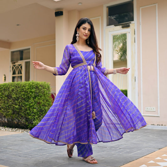 Sakhi Fashions Purple Leheriya 3 Piece Set
