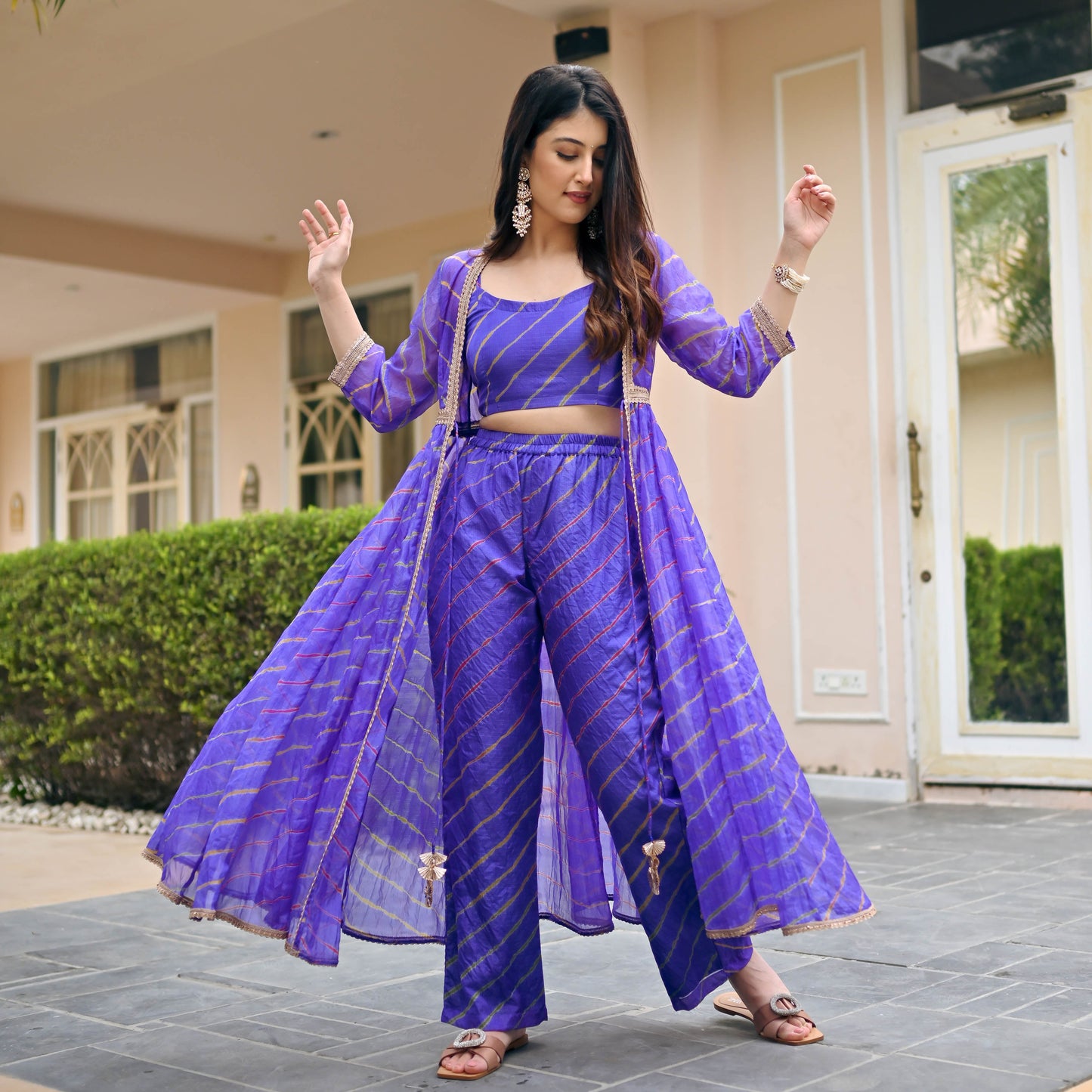 Sakhi Fashions Purple Leheriya 3 Piece Set