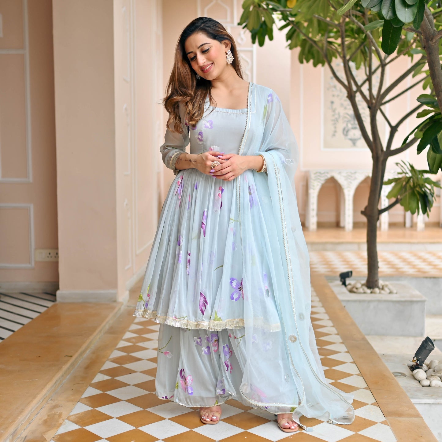 Sakhi Fashions Skylight Chiffon Handpainted Suit Set