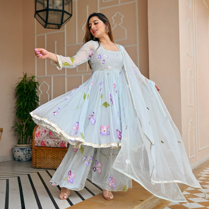 Sakhi Fashions Skylight Chiffon Handpainted Suit Set