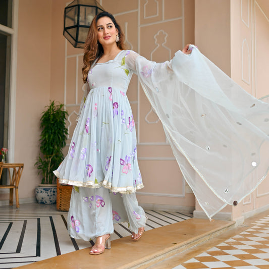 Sakhi Fashions Skylight Chiffon Handpainted Suit Set