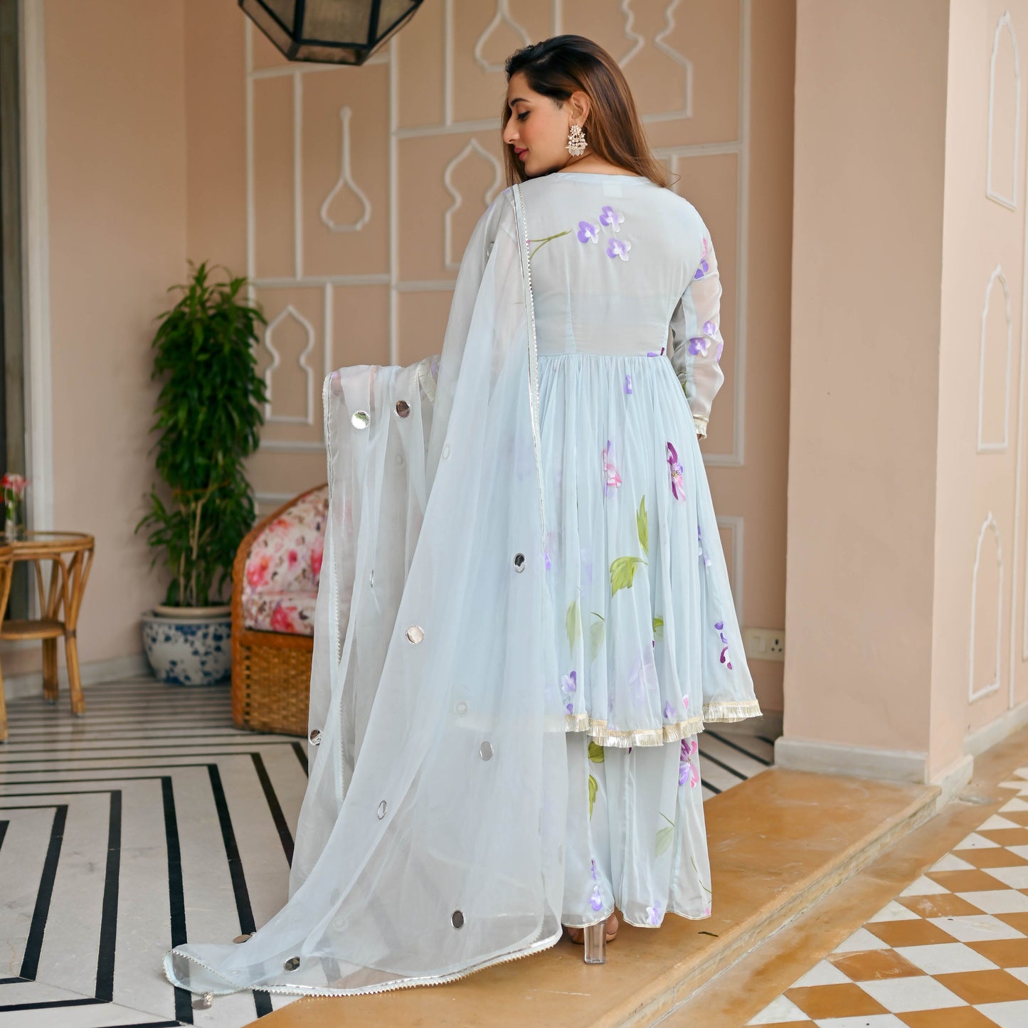 Sakhi Fashions Skylight Chiffon Handpainted Suit Set