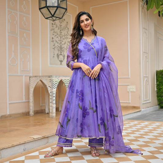 Sakhi Fashions Purple Rose Organza Suit Set