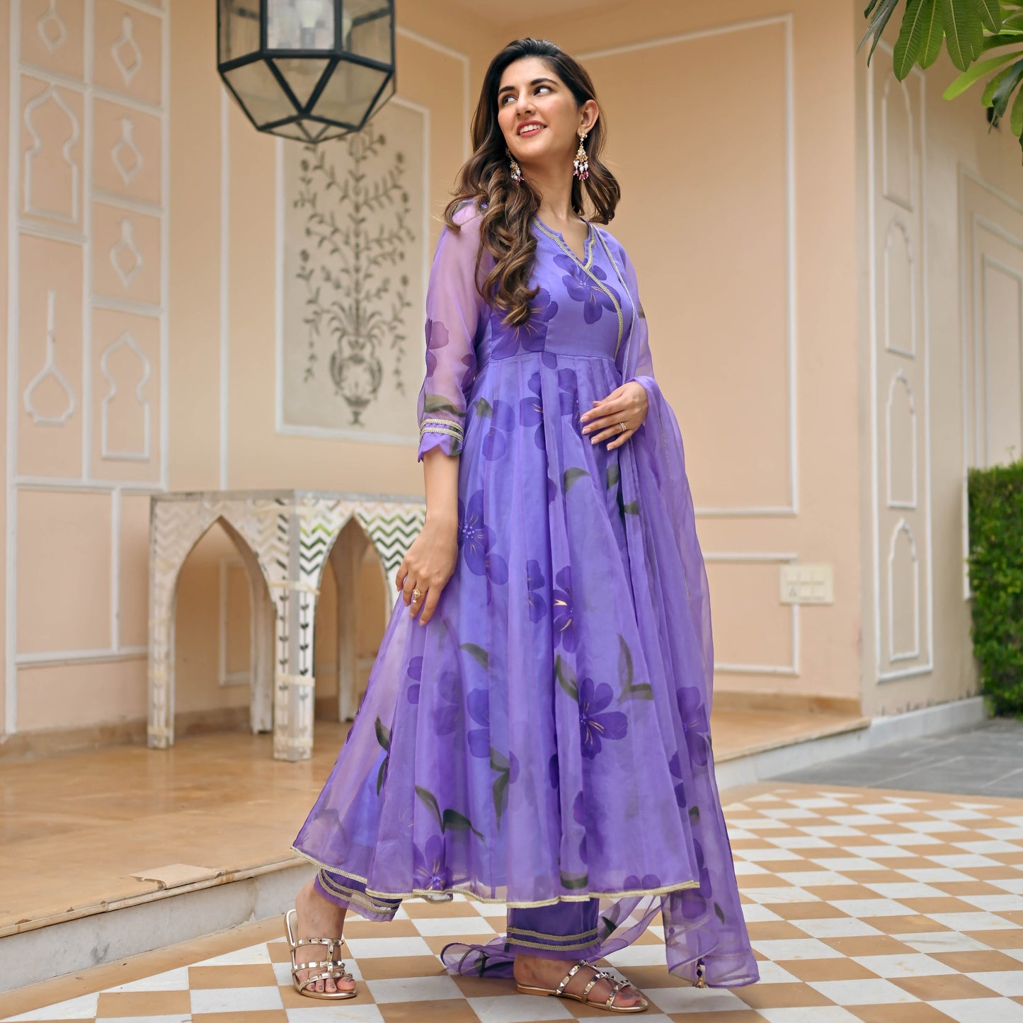 Sakhi Fashions Purple Rose Organza Suit Set