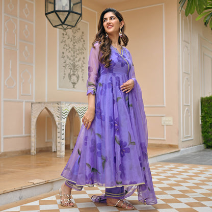 Sakhi Fashions Purple Rose Organza Suit Set