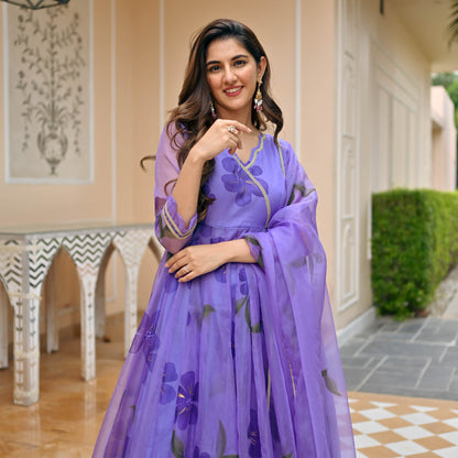 Sakhi Fashions Purple Rose Organza Suit Set