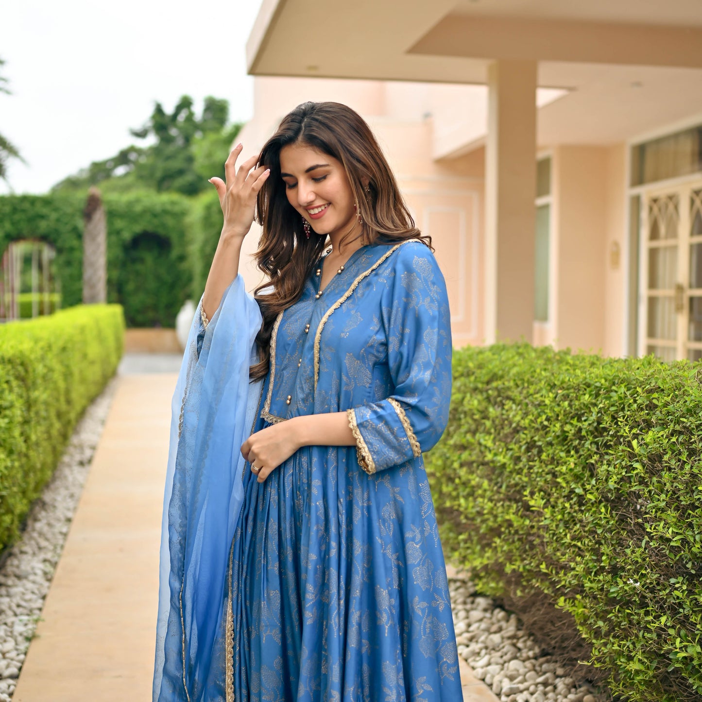 Sakhi Fashions Sapphire Gold Handblock Suit Set