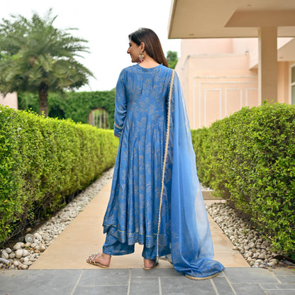 Sakhi Fashions Sapphire Gold Handblock Suit Set