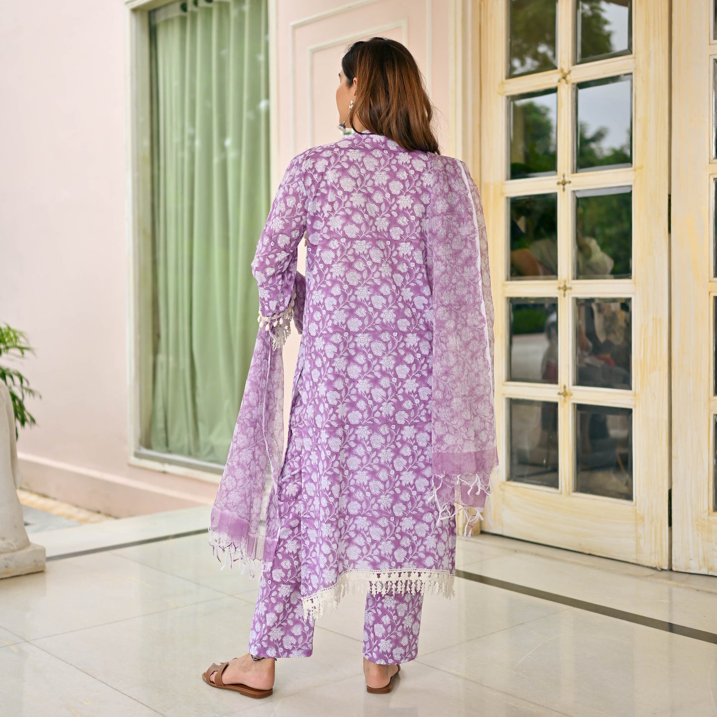 Sakhi Fashions Rust Purple Handblock Printed Suit Set