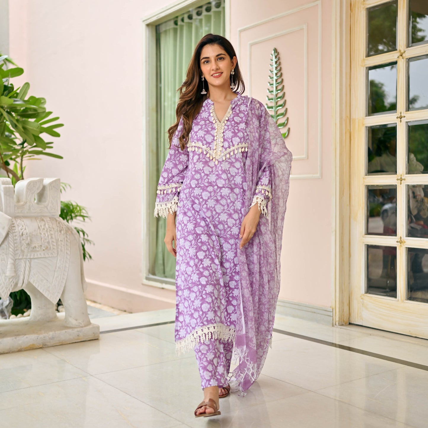 Sakhi Fashions Rust Purple Handblock Printed Suit Set