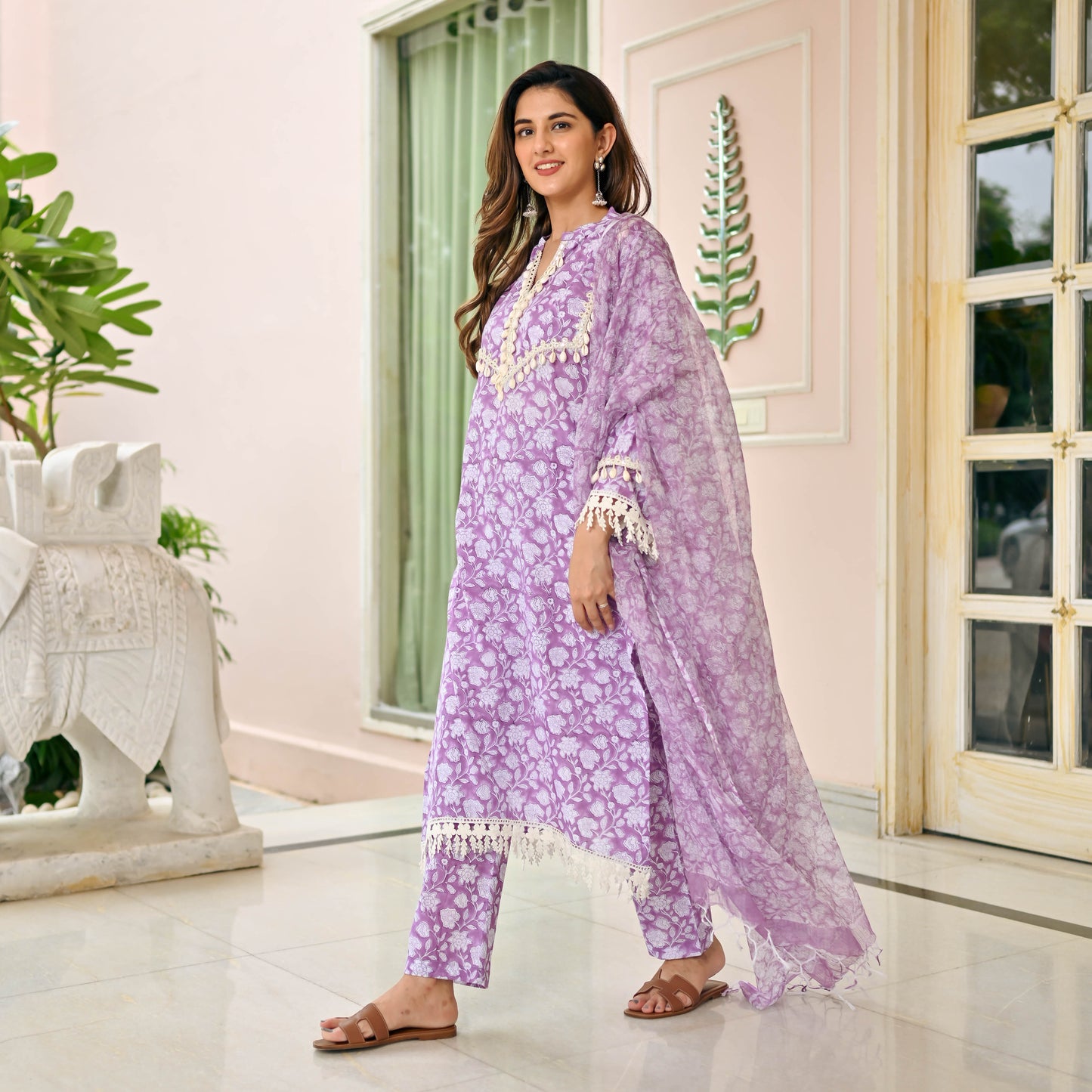 Sakhi Fashions Rust Purple Handblock Printed Suit Set