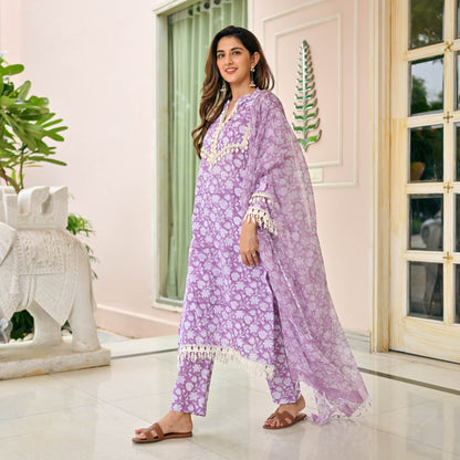 Sakhi Fashions Rust Purple Handblock Printed Suit Set