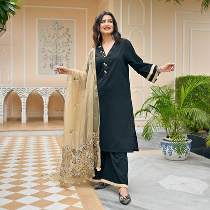 Sakhi Fashions Midnight Suit & Embroidered Dupatta