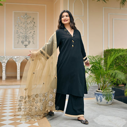 Sakhi Fashions Midnight Suit & Embroidered Dupatta