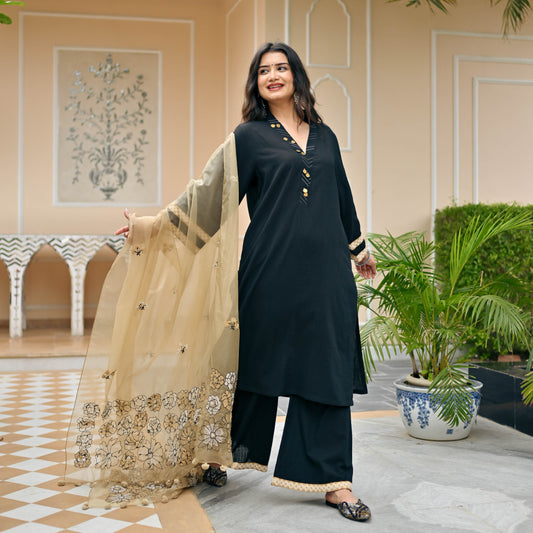Sakhi Fashions Midnight Suit & Embroidered Dupatta