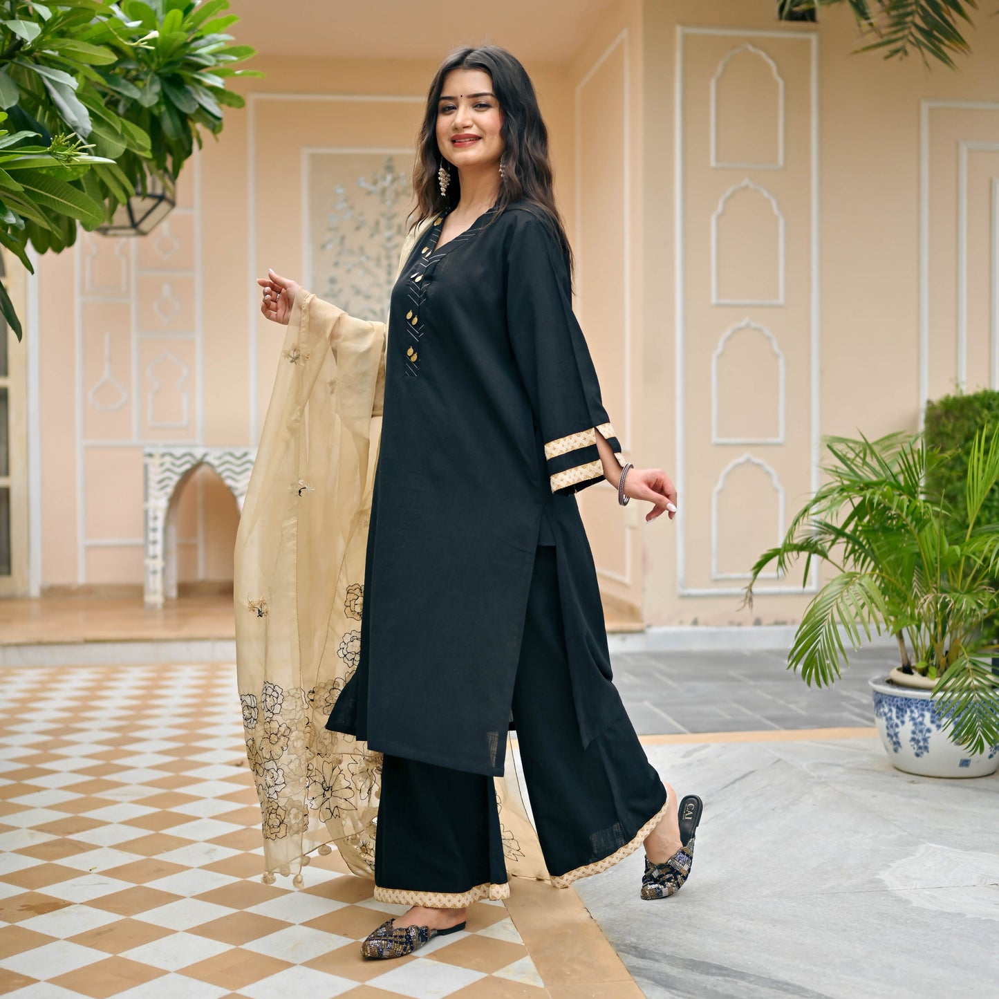 Sakhi Fashions Midnight Suit & Embroidered Dupatta