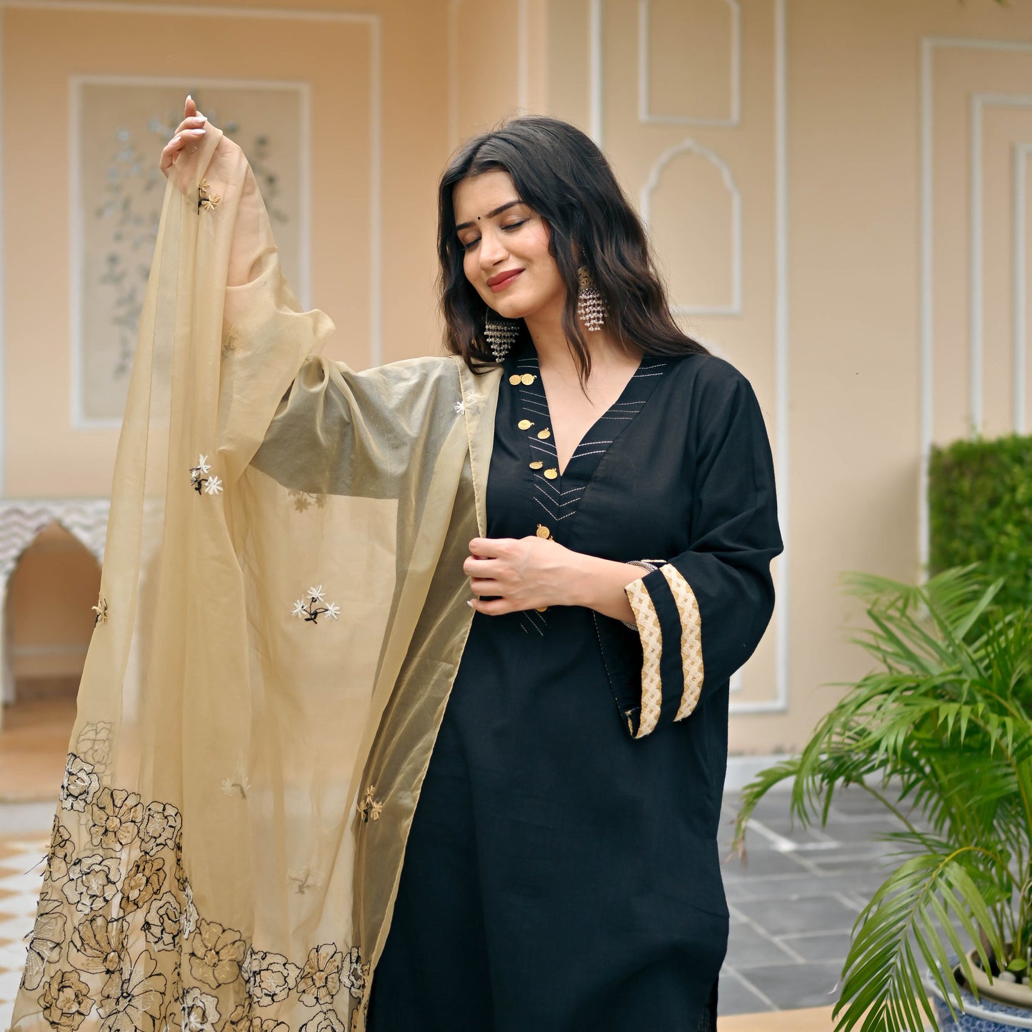 Sakhi Fashions Midnight Suit & Embroidered Dupatta