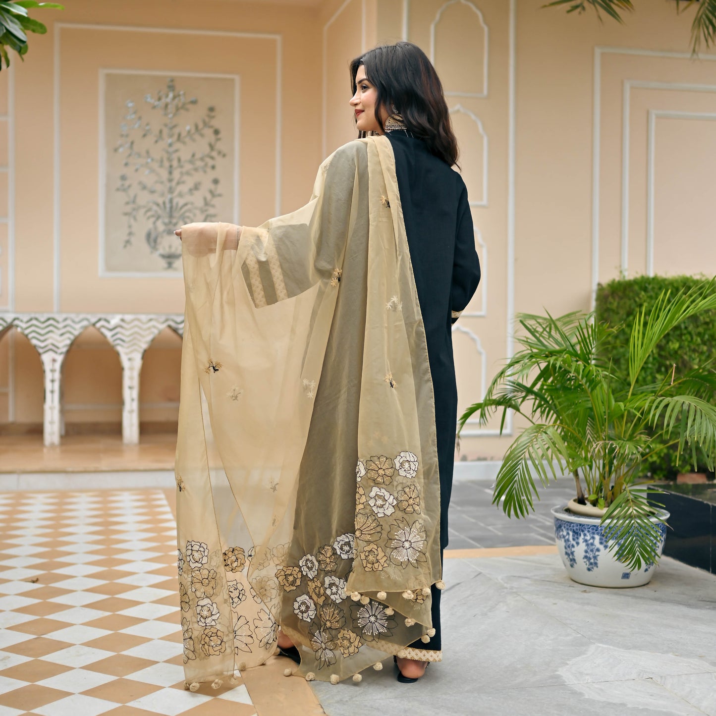 Sakhi Fashions Midnight Suit & Embroidered Dupatta