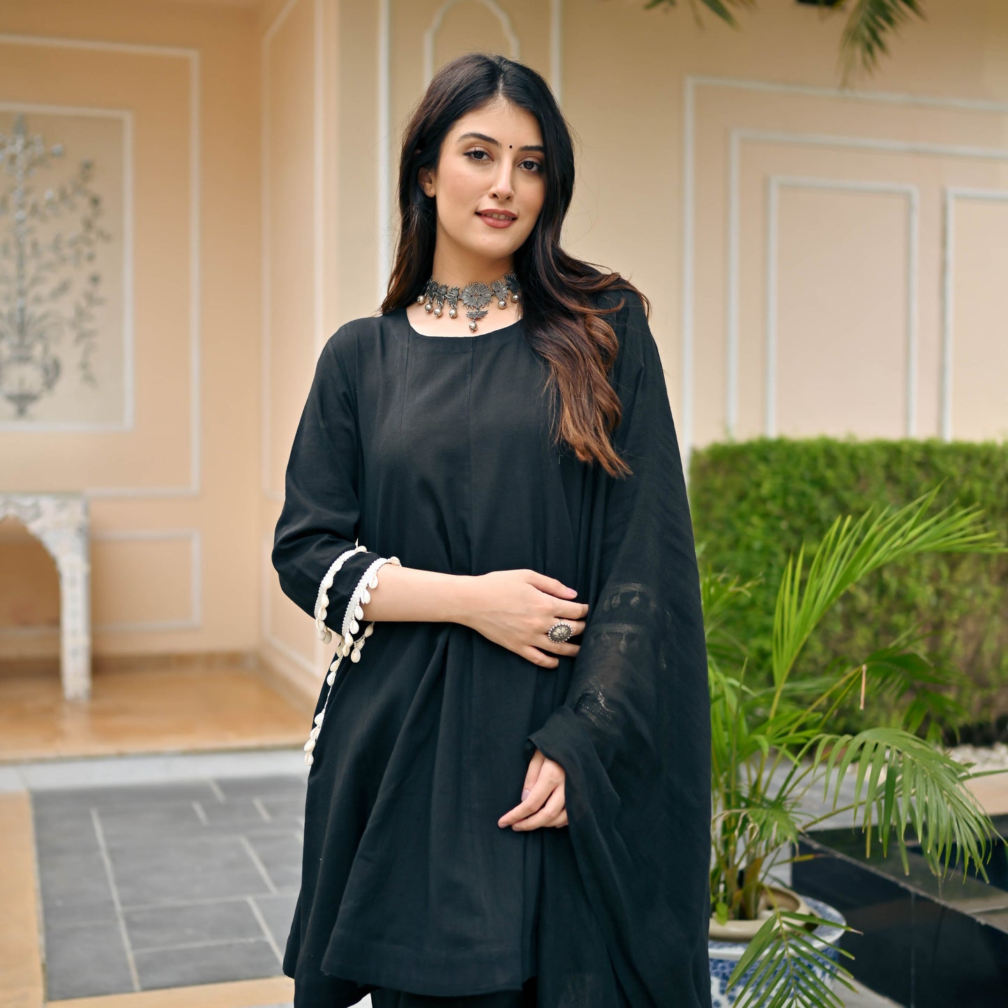 Sakhi Fashions Black Noir Suit & Embroidered Dupatta