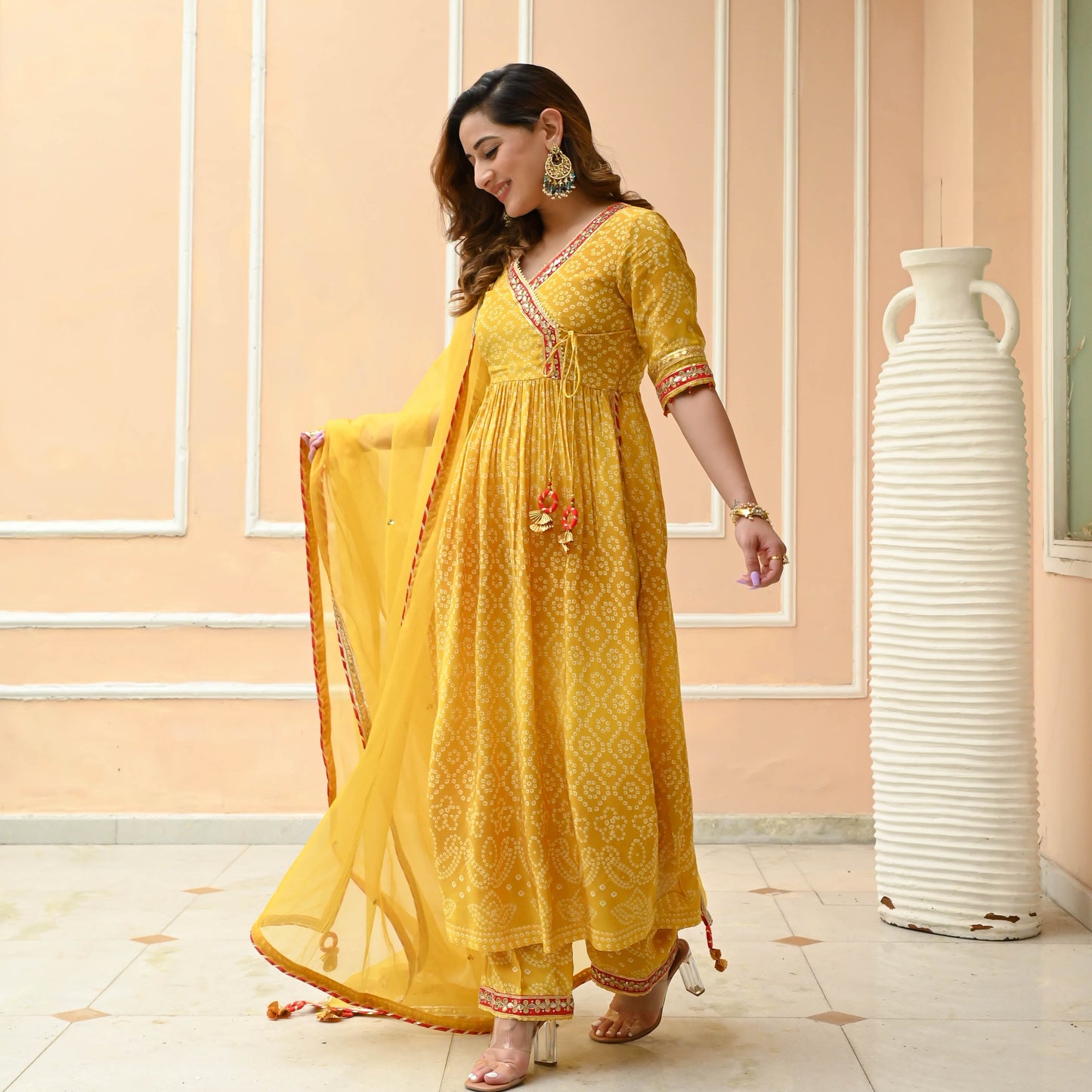 Sakhi Fashions Shaded Yellow Bandhej Print Suit