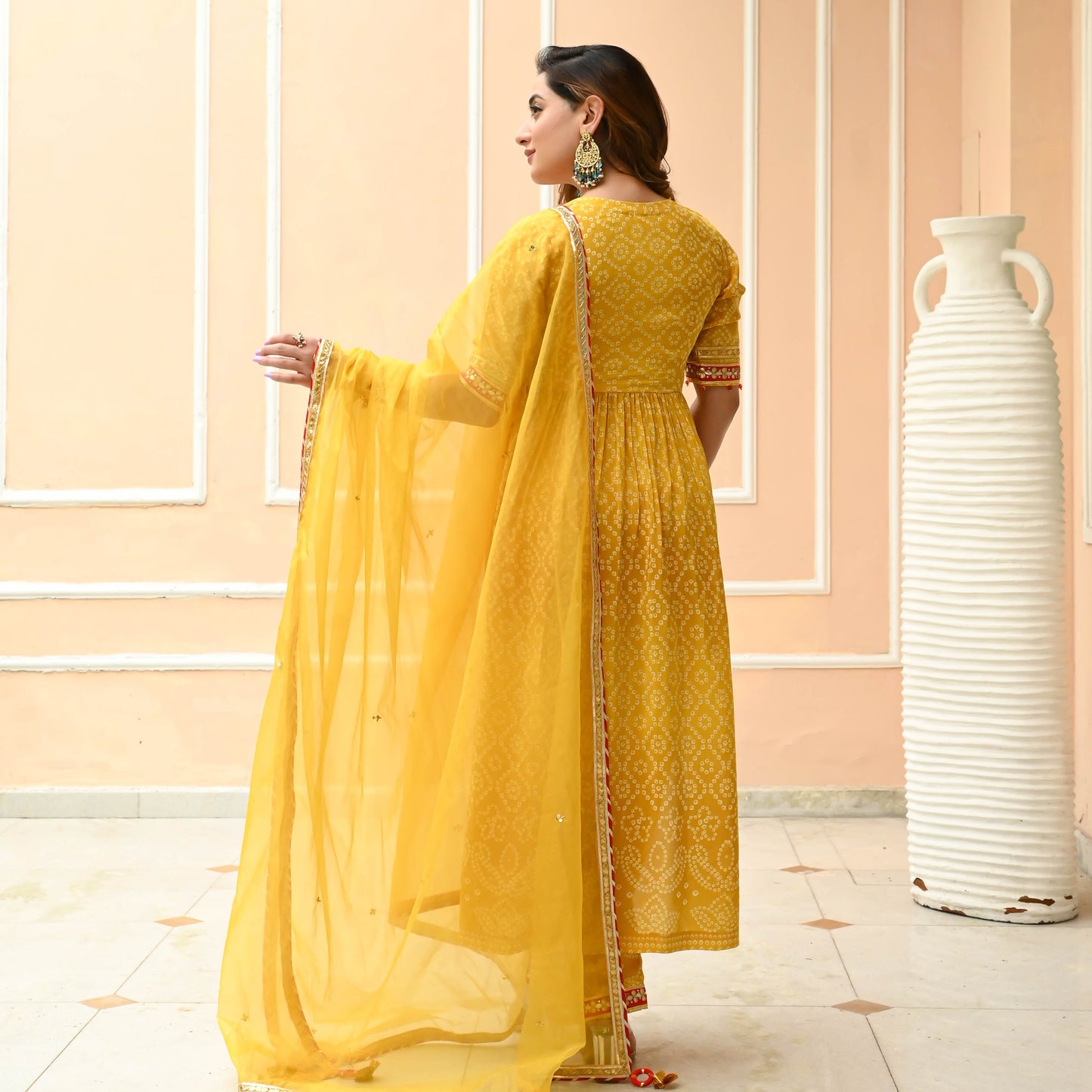 Sakhi Fashions Shaded Yellow Bandhej Print Suit