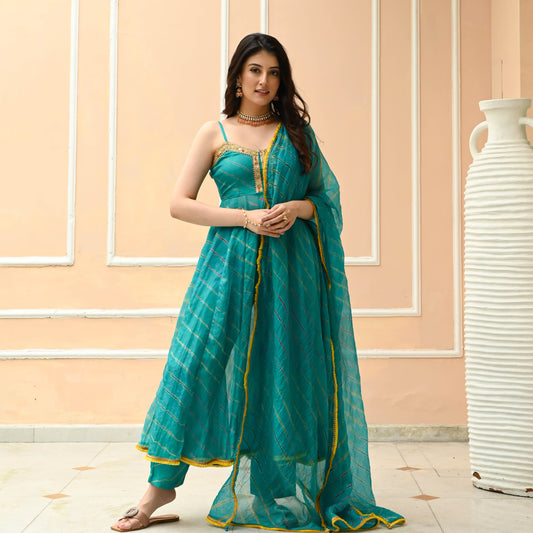 Sakhi Fashions Rama Green Leheriya Suit Set